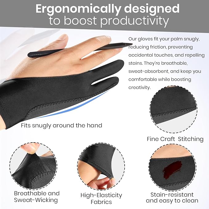 Digital Drawing Glove: 3-Layer Palm Rejection, Two-Finger Artist Glove - Image 7
