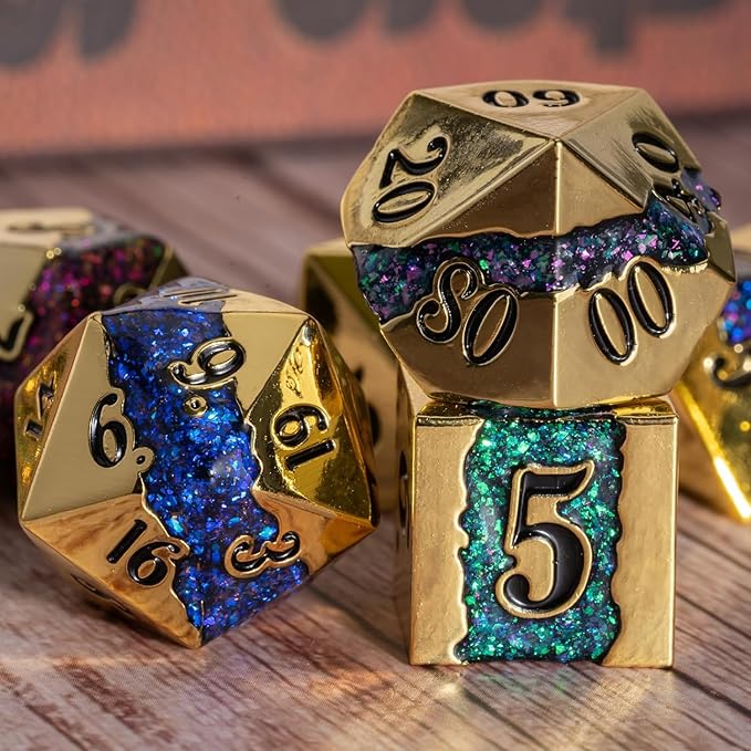 Metal DND Dice Set, Mica Glitter Stripe Dice Set - Image 4