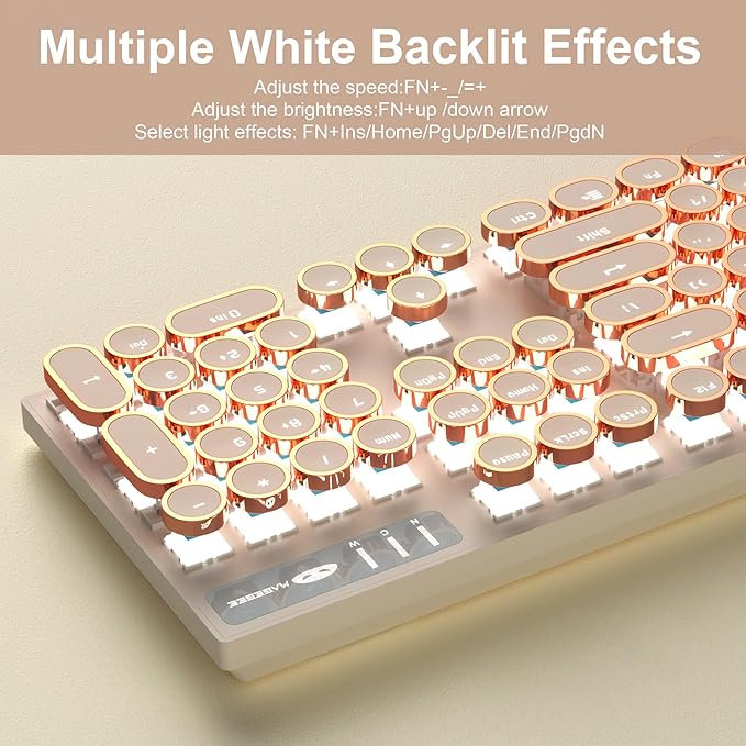 MageGee Typewriter Mechanical Gaming Keyboard, Retro Punk Creamy Round Keycaps - Image 4