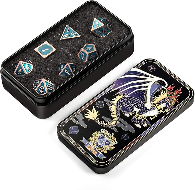 Teal D&D Metal Dice Set, DNDND 7 PCS Metallic Dungeons and Dragons Dice - Image 4