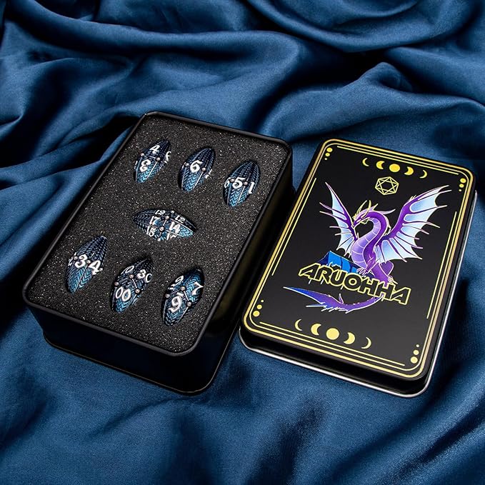 ARUOHHA DND Metal Dice Black Blue Dragon Egg Dice - Image 6