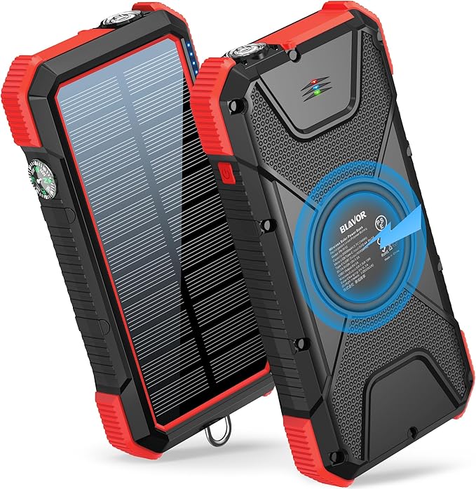 BLAVOR Solar Power Bank, PD18W QC3.0 Fast Charging 10W Wireless Charger by BLAVOR