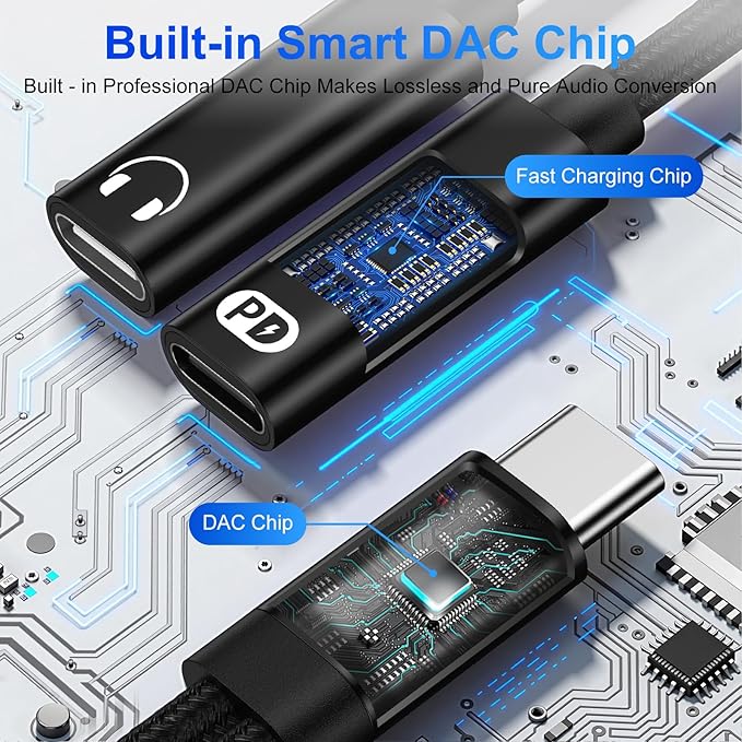USB-C Headphone and Charger Adapter, 2in1 USB C Splitter Dongle Cable - Image 5