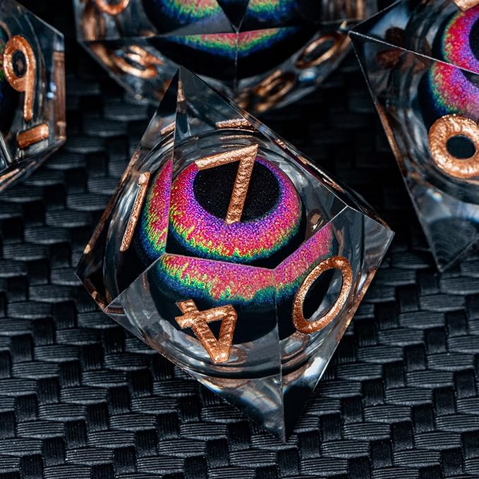 ARUOHHA DND Dragon Eye Dice Liquid Core Resin Sharp Edged Dice Set - Image 4