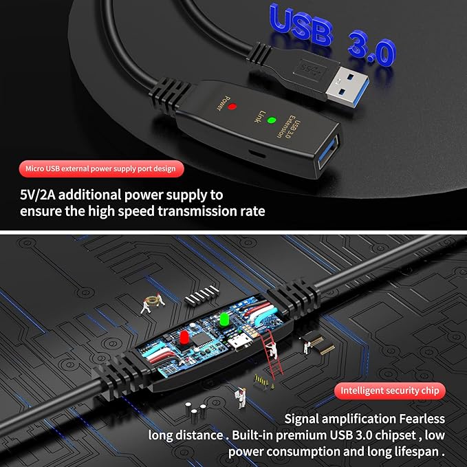 LDKCOK Active USB 3.0 Extension Cable 50ft– Male to Female Extender Cord - Image 4