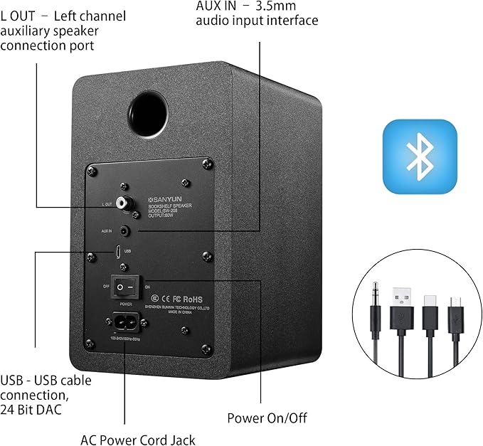 SW208 3" Active Bluetooth 5.0 Bookshelf Speakers – 60W Carbon Fiber Speaker Unit - Image 4