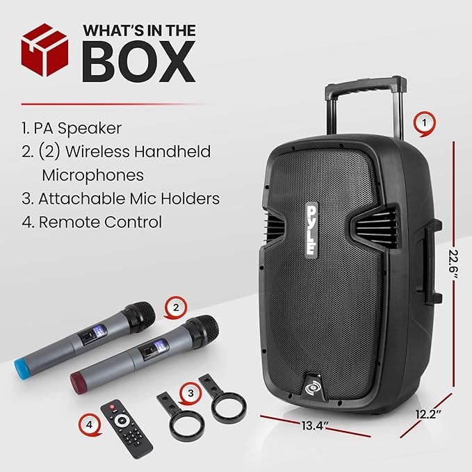 Pyle Wireless Portable PA Speaker, 1000W Bluetooth Loudspeaker, 12” Subwoofer - Image 2