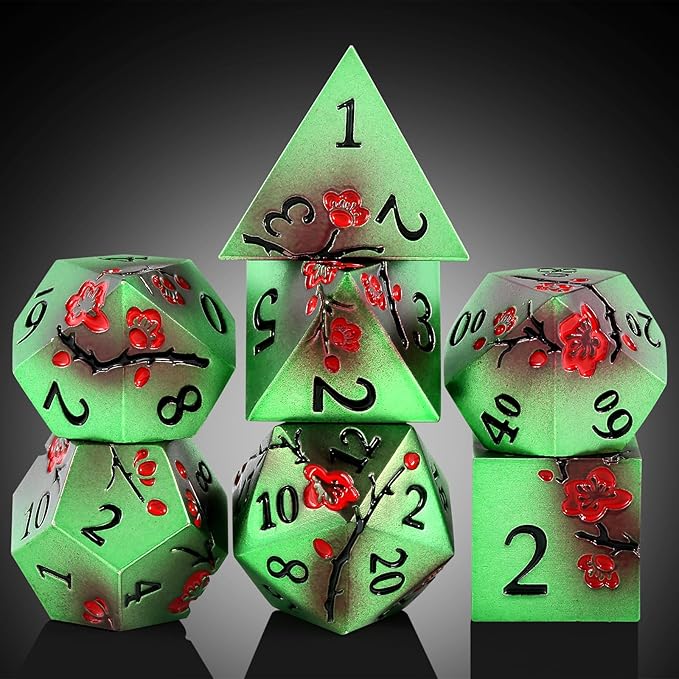 Metal Dice Set D&D, DNDND 7 PCS Metallic Flowers DND Dice - Image 2