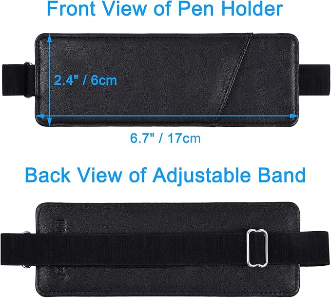 Wisdompro Adjustable Elastic Band Pen Holder, 2 Packs PU Leather Pencil Holder - Image 3