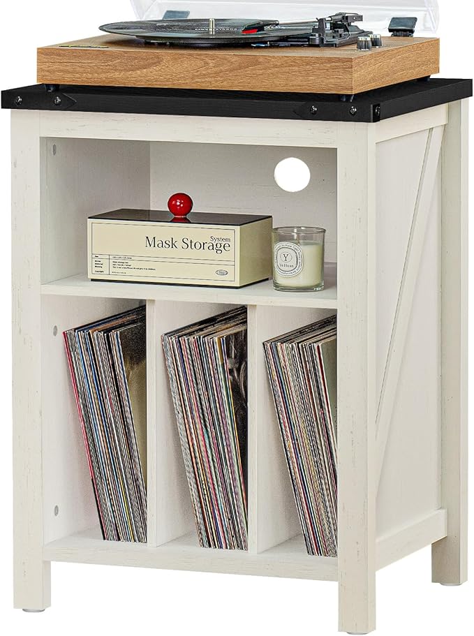 Record Player Stand with Vinyl Record Storage, Large Wood Turntable Stand by Joaxswe