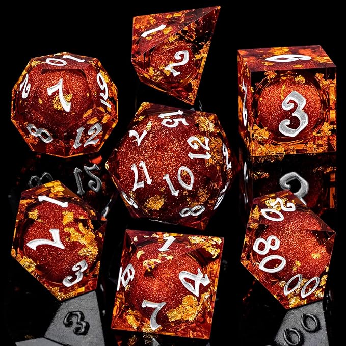 ARUOHHA Liquid Core DND Dice Set, RPG Silver Numbers Red Dungeons Polyhedral - Image 2