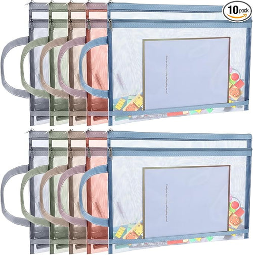10 Pack Colored Mesh Zipper Pouch Bags, Double-Layer Nylon Puzzle Building by Unknown