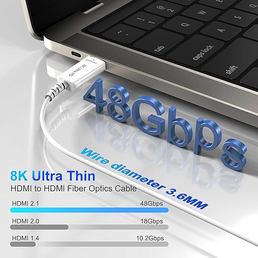 8K Fiber Optic HDMI Cable 100 FT, 8K@60Hz 4K@240Hz, Thin Extra Long HDMI Cable - Image 2
