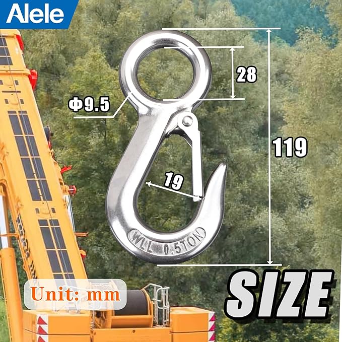Alele 2Pack 0.5T Crane Scale Grab Hooks, Slip Hooks, Stainless Steel Lifting - Image 7