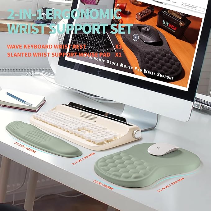 2-in-1 Ergonomic Set, Wave Rise Keyboard Wrist Rest and Massage Bulge Slope - Image 5