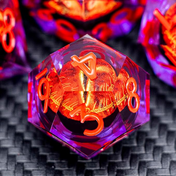 ARUOHHA DND Resin Dice Gazes Eye Dice Purple Red Liquid Core Flaming RPG Sharp - Image 4