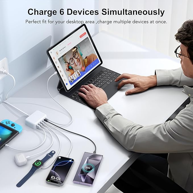 USB C Fast Charger, 100W GaN 6 Port Type C Charging Station Hub Block Cube - Image 5
