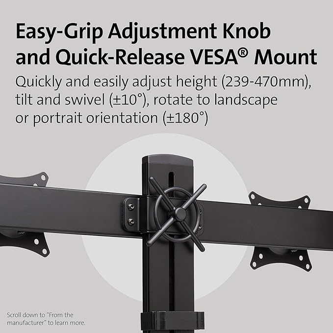 Kensington Dual Monitor Mount for Desk, C-clamp Vesa Monitor Stand Fits 2 - Image 3