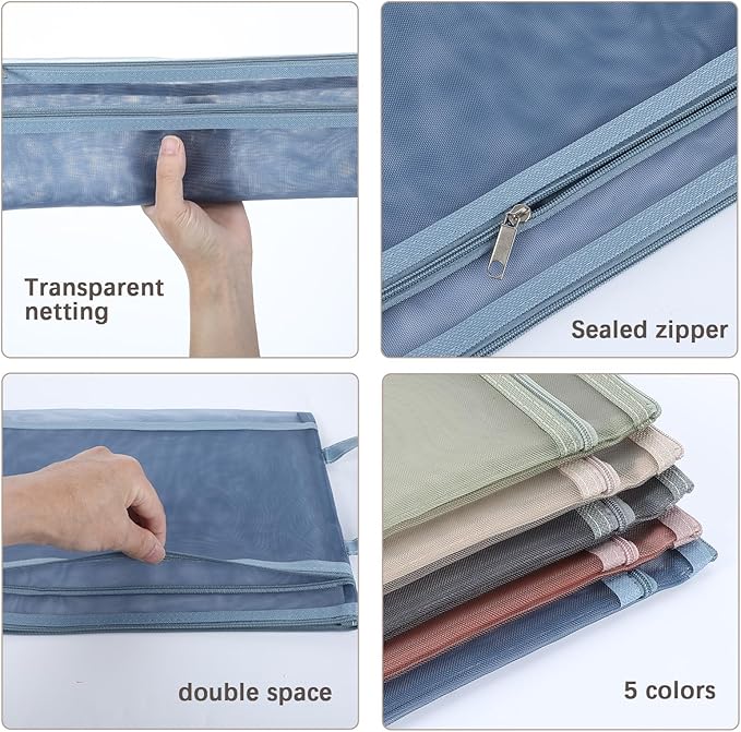 10 Pack Colored Mesh Zipper Pouch Bags, Double-Layer Nylon Puzzle Building - Image 4