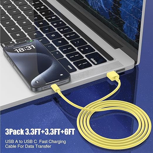 3-Pack Yellow USB A to USB C Cable，USB to USB C Car Carplay Cable - Image 4