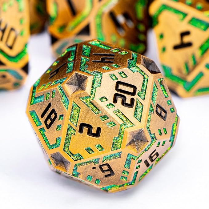 Metal DND Sci-fi Dice Set 7PCS Stripe Polyhedral Dice by OGCOPHEN