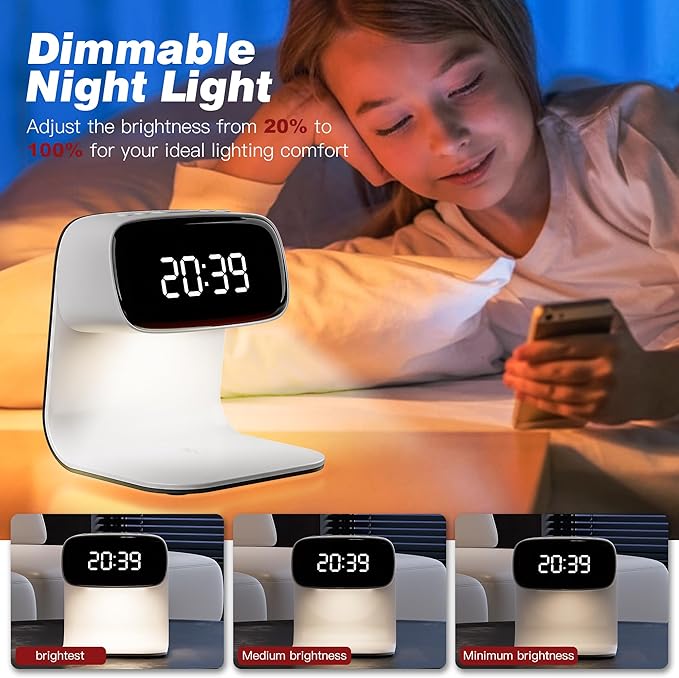 Digital Alarm Clock with Wireless Fast Charging Station 15W Touch Smart Lamp - Image 3