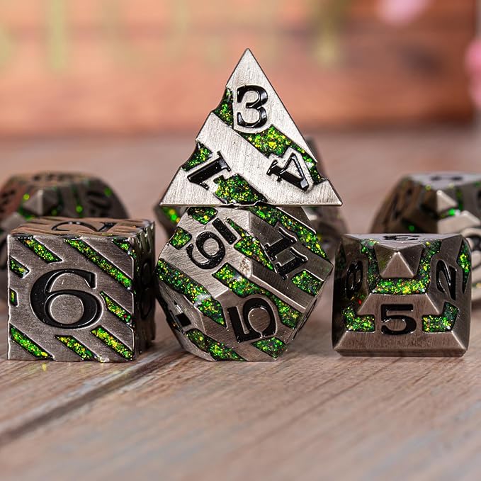 Stripe Metal Dice Set D&D, RPG Polyhedral Dice Set - Image 3