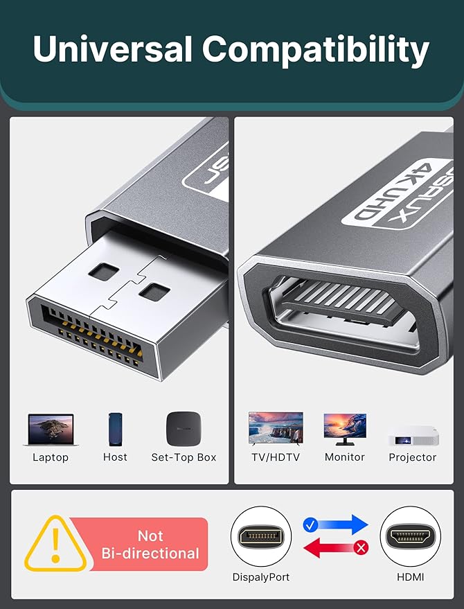 JSAUX 4K DisplayPort to HDMI Adapter, DP PC to HDMI Monitor Converter Video UHD - Image 7