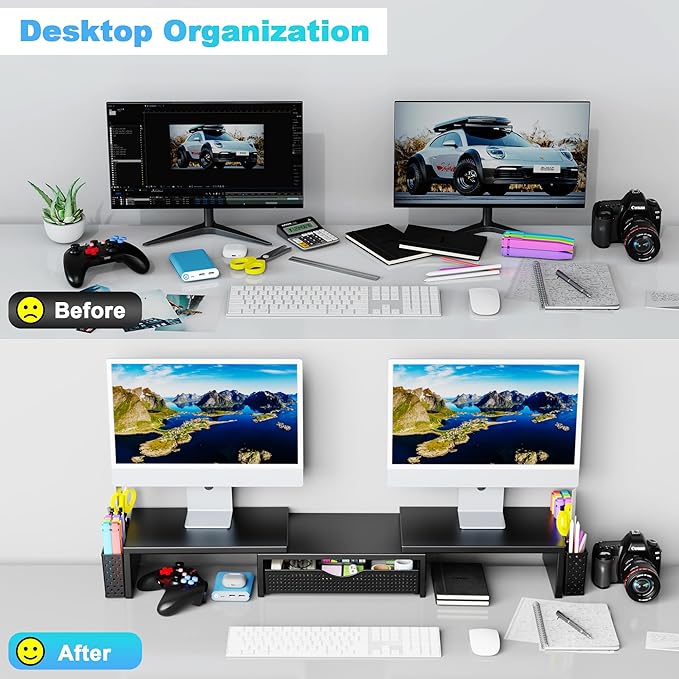 Spacrea Metal Desk Organizers and Accessories, Dual Monitor Stand Riser - Image 5