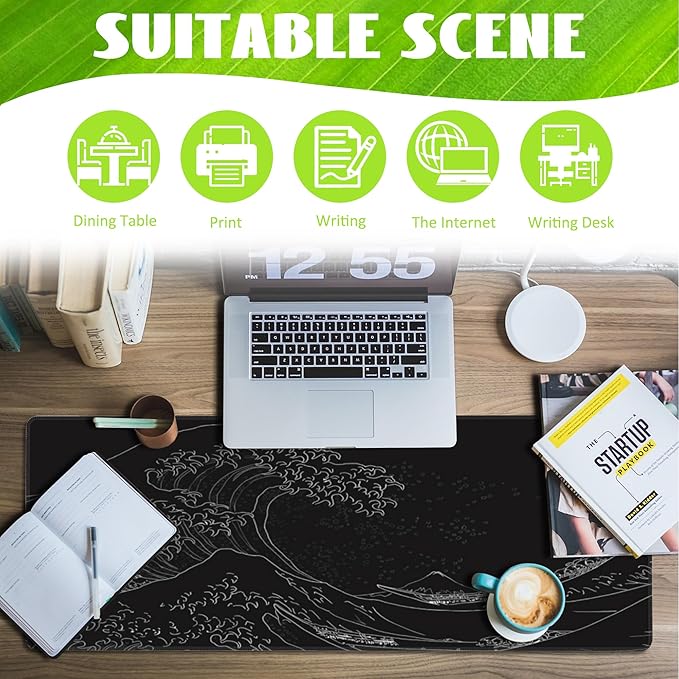 Desk Mat, Japanese Sea Wave Large Gaming Mouse Pad - Image 3