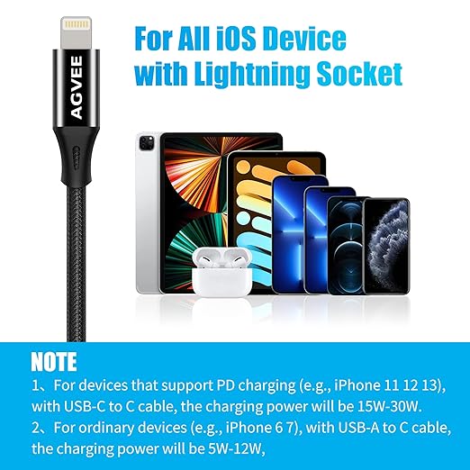 AGVEE 4 inch USB-C Female to Lightning Male Adapter, 30W Fast Charging Charger - Image 6
