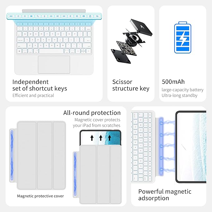 Keyboard Case for iPad Air 11 inch, Magnetic Detachable Keyboard Case for iPad - Image 4