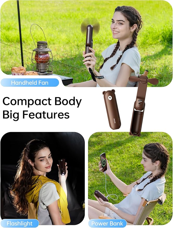 JISULIFE Handheld Fan with 4500 mAh Powerbank Max 37 Hours Runtime, Pocket - Image 2