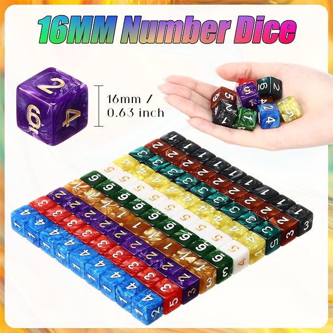 Poen 100 Pcs 16mm Dice Set Bulk, 6 Sided Standard Colored Dices - Image 4