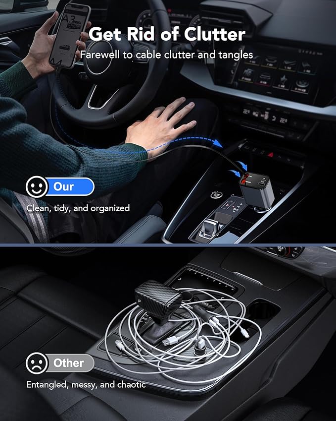 69W Retractable Car Charger, 4-in-1 Fast Car Phone Charger - Image 8