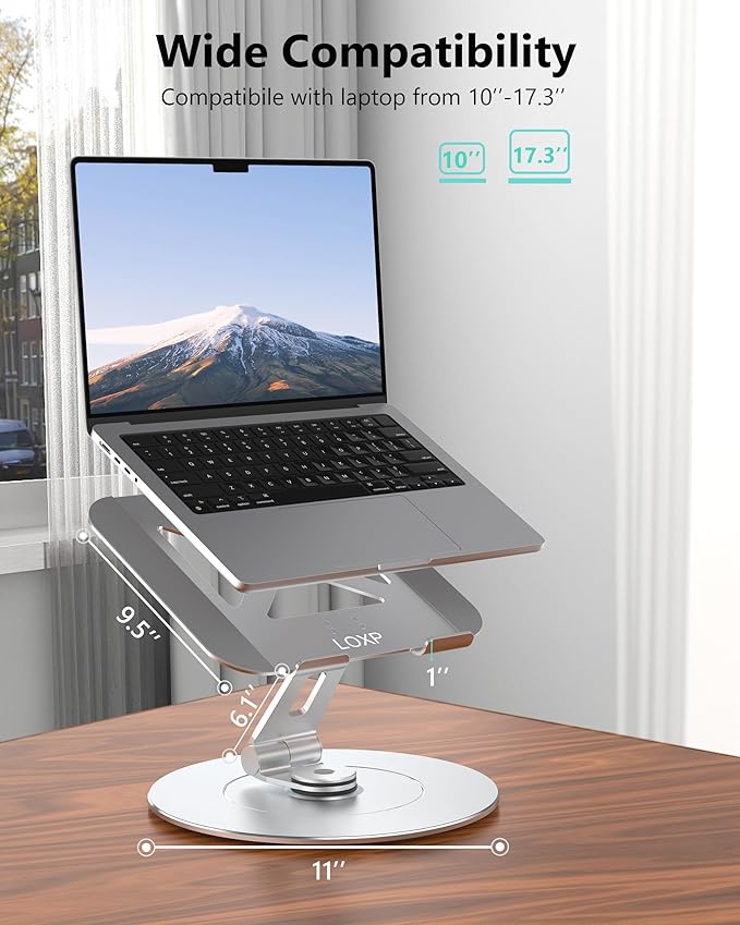 Laptop Stand with Phone Holder, Adjustable Laptop Stand with 360 Rotating Base - Image 8
