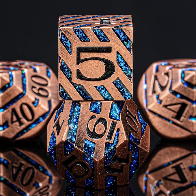 Metallic Glitter Stripes D&D Dice Set, DND Metal Dice - Image 2