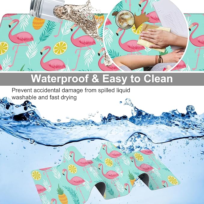 Pink Flamingo Desk Mat, Large Summer Flamingos Pineapples Tropical Leaves - Image 4