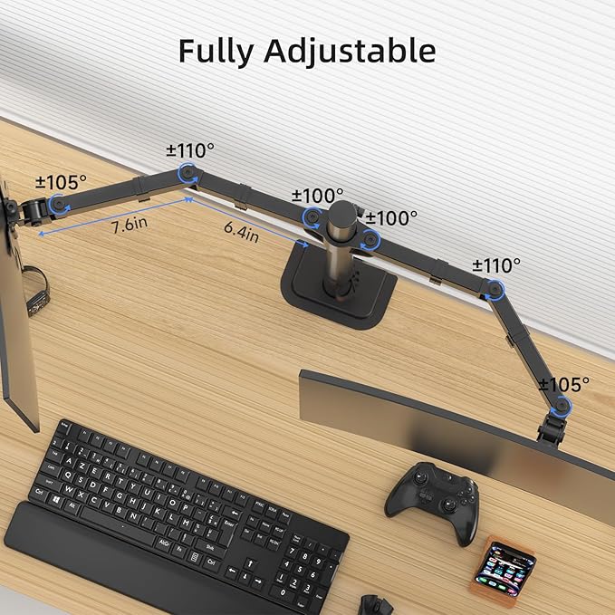 Suptek Dual Monitor Arm Desk Mount, Ultrawide Dual Monitor Arm - Image 3
