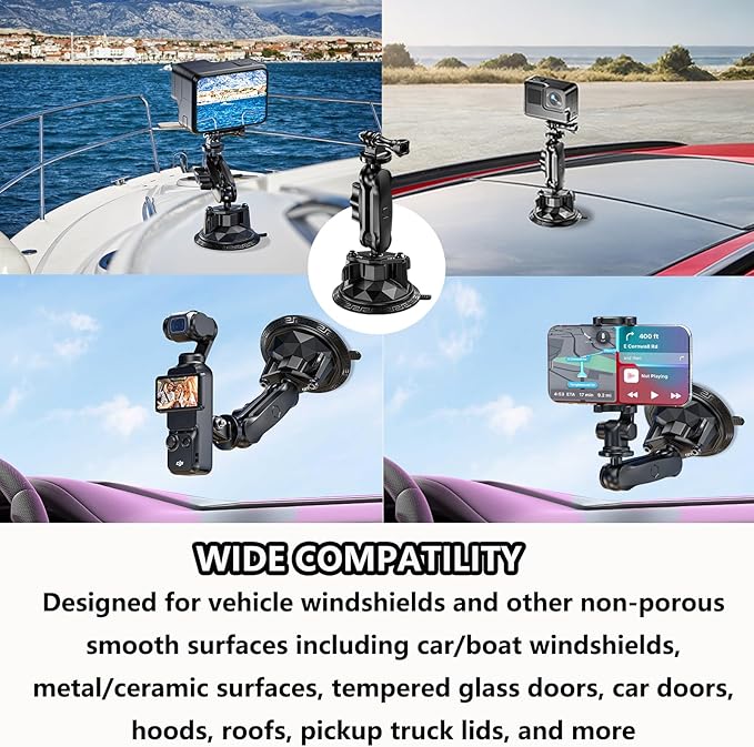 Camera Suction Cup Mount with Ball Head Magic Arm, Twist-Lock Composite Suction - Image 8