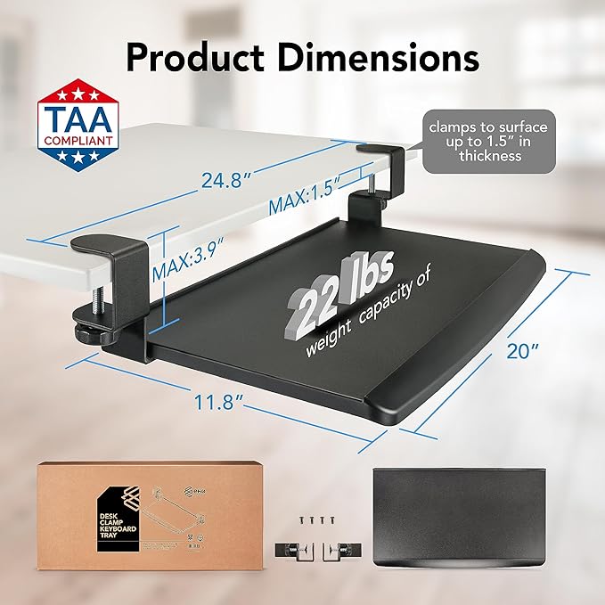 EHO Clamp-On Retractable Adjustable Keyboard Tray, Under Desk Ergonomic - Image 9