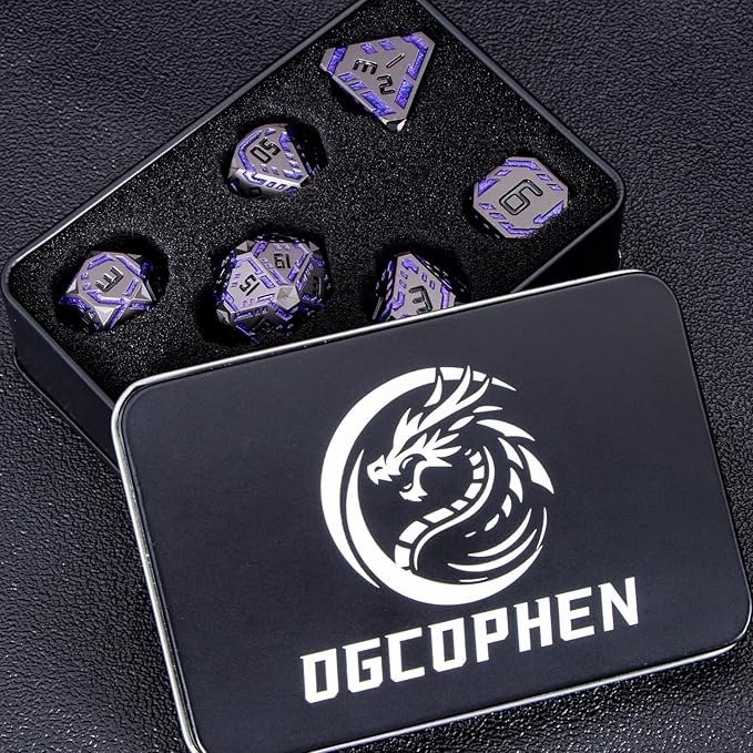 Metal DND Sci-fi Dice Set 7PCS Stripe Polyhedral Dice - Image 7