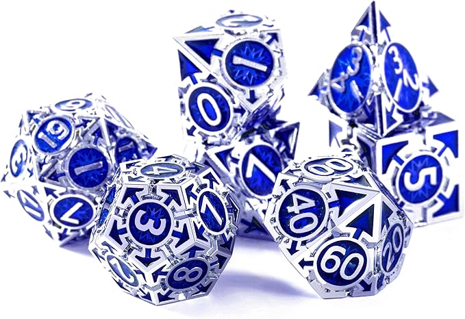 RULE DND Dice Set Metal Blue Solid Weighted D&D Dungeons & Dragons Polyhedral by RULEDICE