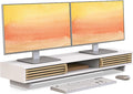 Dual Monitor Stand Riser with Sliding Door, Double Computer Laptop Stand Desk by WELLWENG