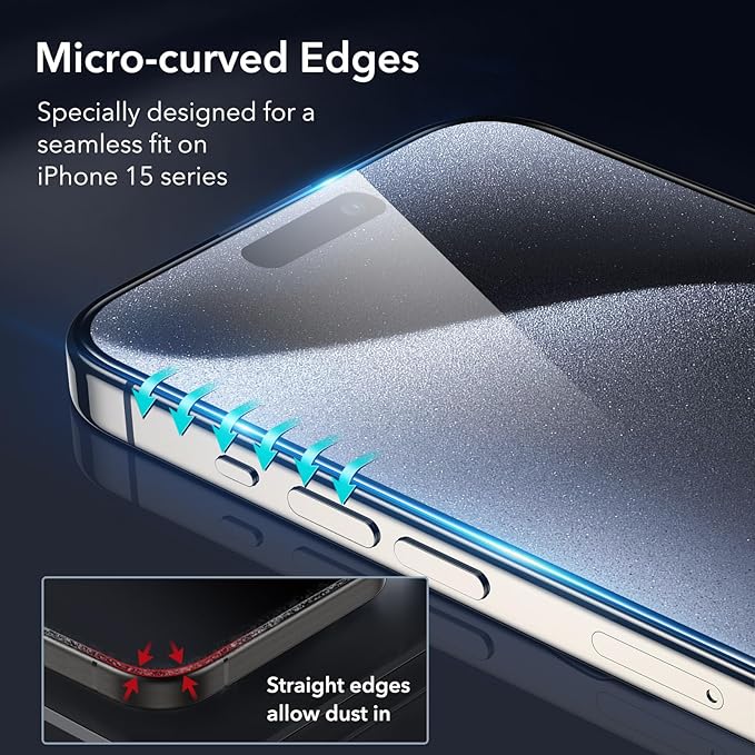 ESR 3 Pack for iPhone 15 Pro Screen Protector, Full Coverage Tempered Glass Film - Image 4