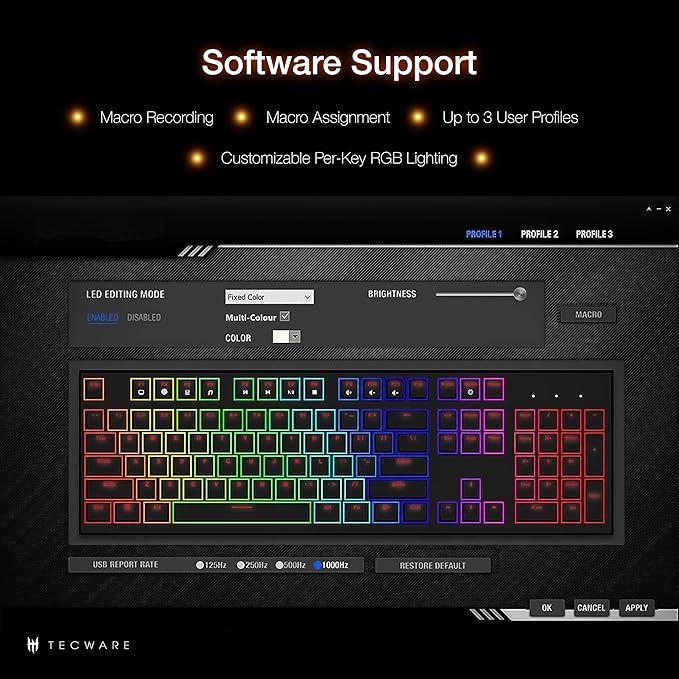 TECWARE Phantom+ 87 Key Mechanical Gaming Keyboard, RGB led, TKL 75% Keyboard - Image 5