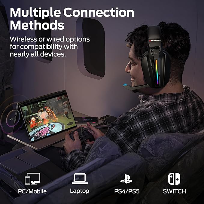 Monster Mission ANC200 Wireless Gaming Headset, 7.1 Virtual Surround Sound - Image 7