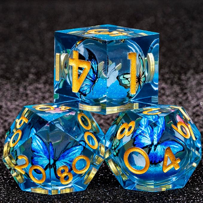 Butterfly DND Dice Blue Liquid Core Dice Set - Image 6