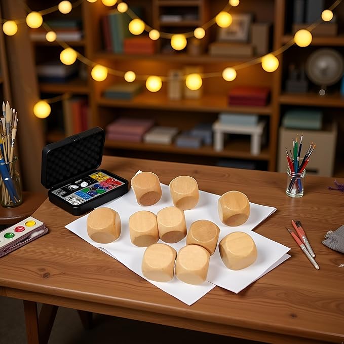 10 Pcs Wooden Dices, Round Corner Cube Dice 6 Sided Blank Dice DIY Graffiti - Image 3
