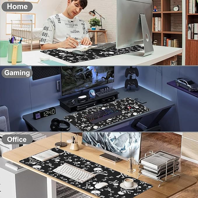 Skull Head Desk Mat, Large Pirate Skull Crossbones Gaming Keyboard Mouse Pad - Image 7